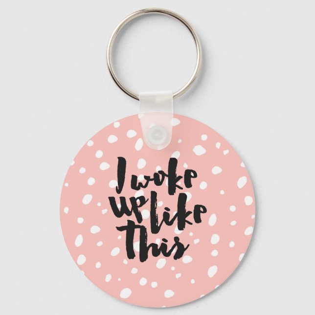 Funny expression coral white modern polka dots key ring (Front)