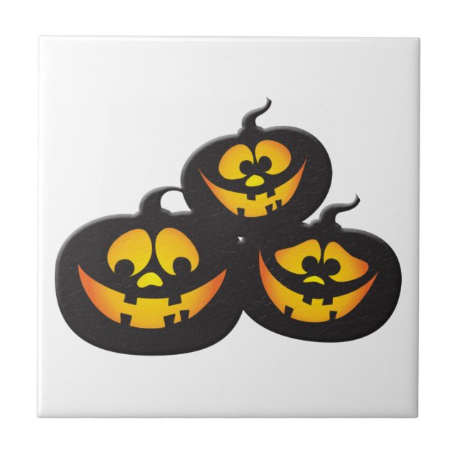 Funny Expressions Halloween Pumpkins Ceramic Tile (Front)