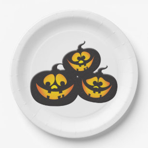 Funny Expressions Halloween Pumpkins Paper Plate