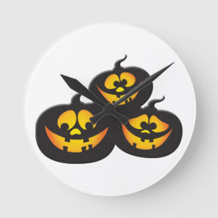 Funny Expressions Halloween Pumpkins Round Clock