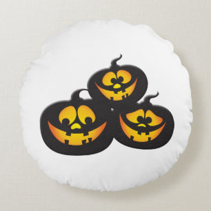 Funny Expressions Halloween Pumpkins Round Cushion