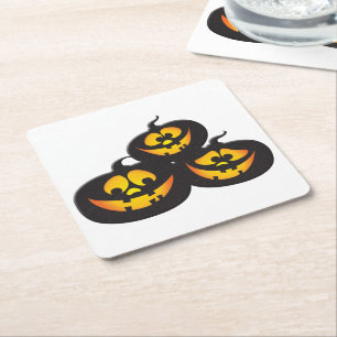 Funny Expressions Halloween Pumpkins Square Paper Coaster
