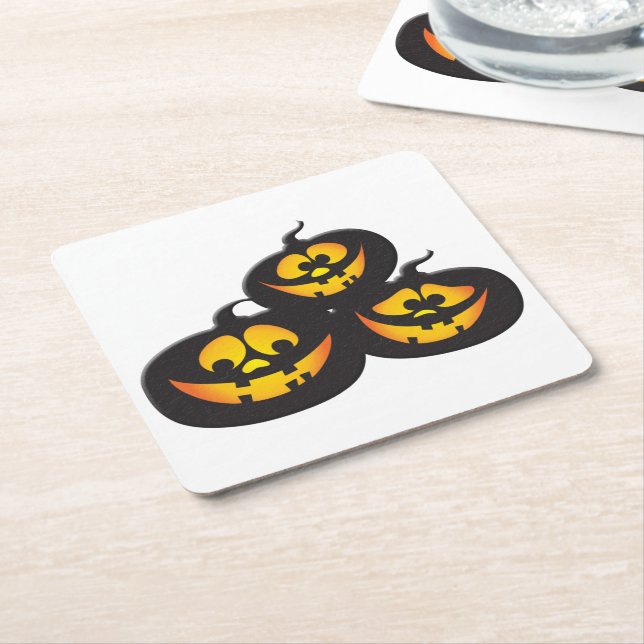 Funny Expressions Halloween Pumpkins Square Paper Coaster (Angled)