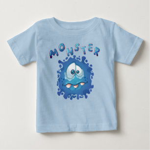Funny Expressions Sad Blue Monster Face Baby T-Shirt
