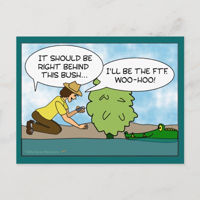 Funny Extreme Cache Geocaching Cartoon Custom Postcard (Front)