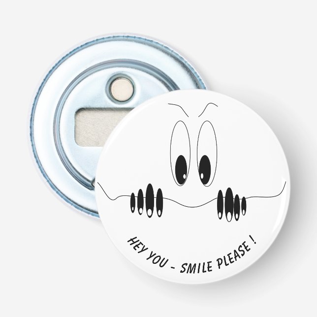 Funny Eyes Bottle Opener Smile - Custom Text (Front)