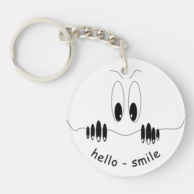 Funny Eyes Keychain Smile - Custom Text (Front)