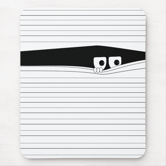 Funny eyes looking out behind the white blinds mouse pad (Front)