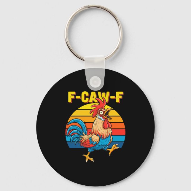 Funny F Awk F Chicken F Caw F Rooster Pun Retro Cl Key Ring (Front)