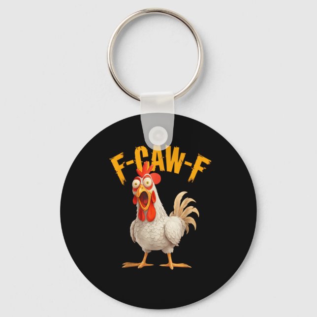 Funny F-Awk-F Chicken F-Caw-F Rooster Pun Retro Vi Key Ring (Front)