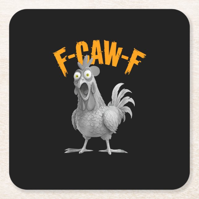 Funny F-Caw-F Chicken F-Caw-F Chicken Retro Classi Square Paper Coaster (Front)