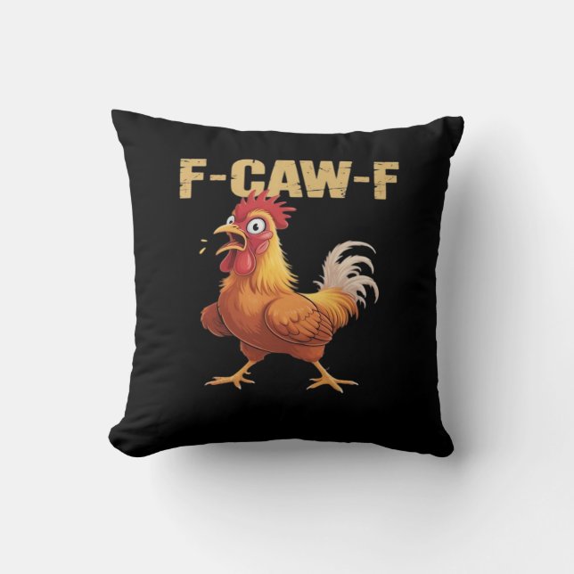 Funny F-Caw-F Chicken Retro Style Cushion (Front)
