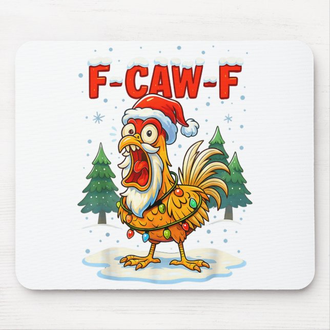 Funny F-caw-f Christmas Chicken Xmas Lights Santa  Mouse Pad (Front)