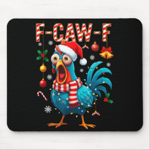 Funny F-caw-f Christmas Chicken Xmas Lights Santa Mouse Pad