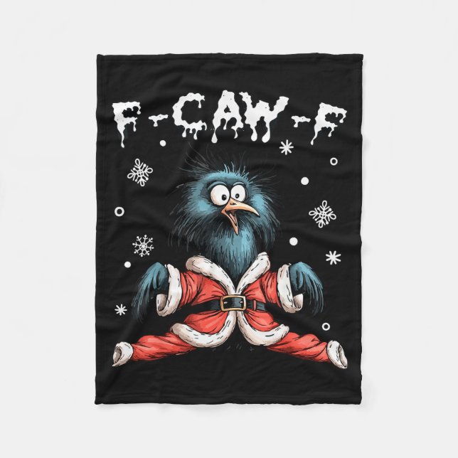 Funny F-caw-f Christmas Crow Santa Xmas Light Blac Fleece Blanket (Front)