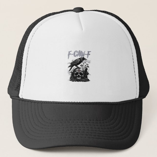 Funny F-Caw-F Crow Funny Halloween Retro Classic Trucker Hat (Front)