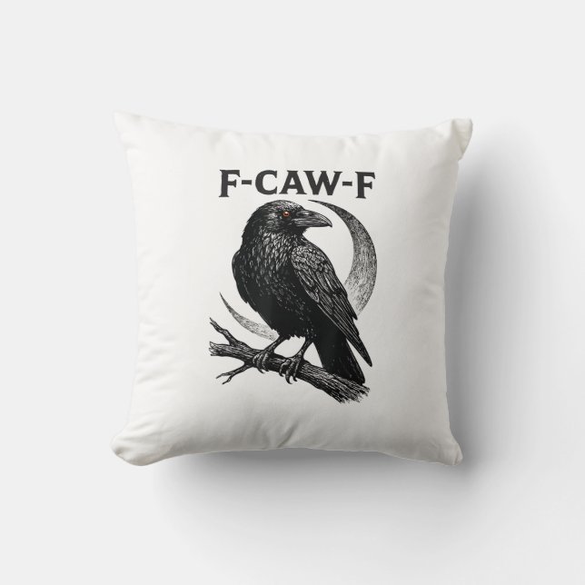Funny F-Caw-F Crow Retro Graphic Cushion (Front)