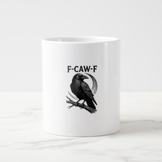 Funny F-Caw-F Crow Retro Graphic Large Coffee Mug (Front)