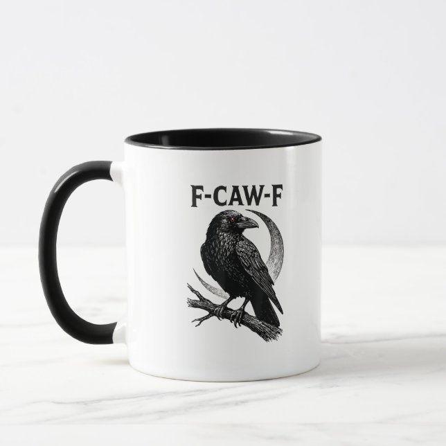 Funny F-Caw-F Crow Retro Graphic Mug (Left)
