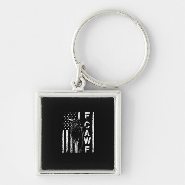 Funny F Caw F Crow With USA Flag Key Ring (Front)