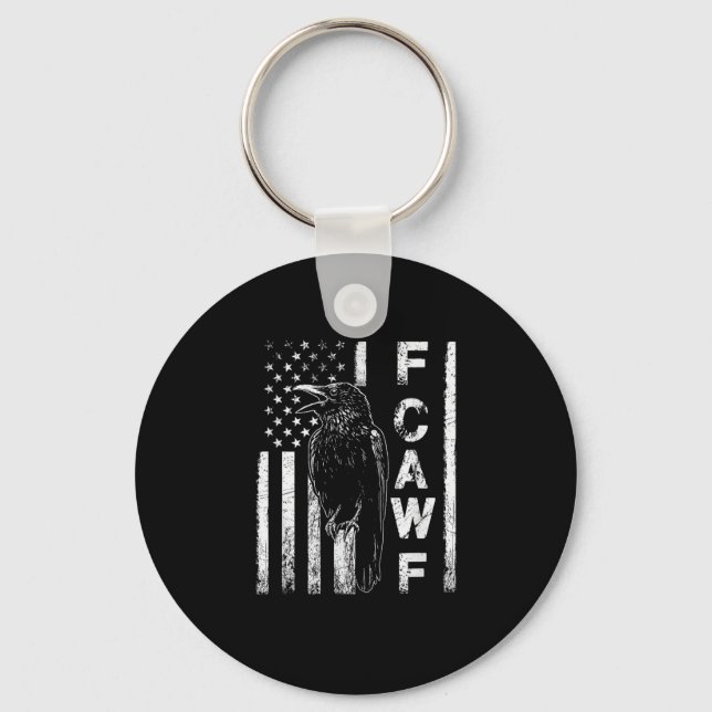 Funny F Caw F Crow With USA Flag Key Ring (Front)