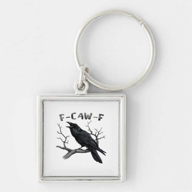 Funny F-Caw-F Gothic Crow Humour Essential Key Ring (Front)