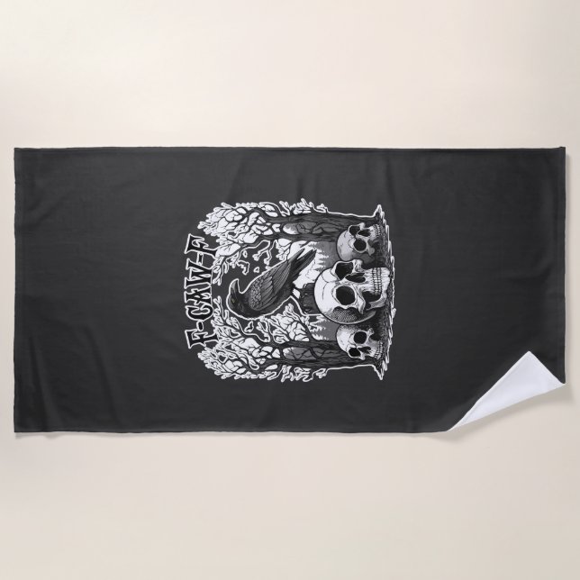 Funny F Caw F Raven Halloween Beach Towel (Front)