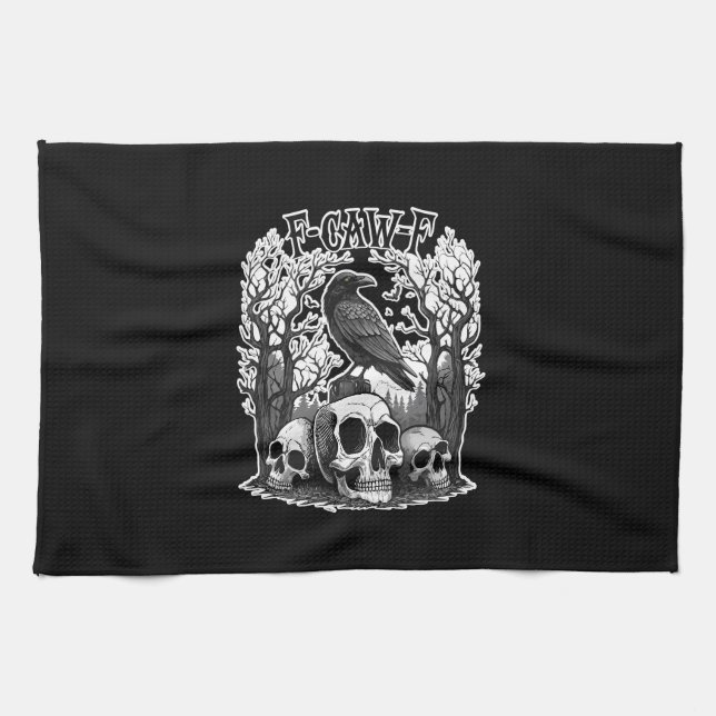 Funny F Caw F Raven Halloween Tea Towel (Horizontal)
