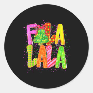 Funny Fa La La Coquette Bow Checkered Christmas Tr Classic Round Sticker