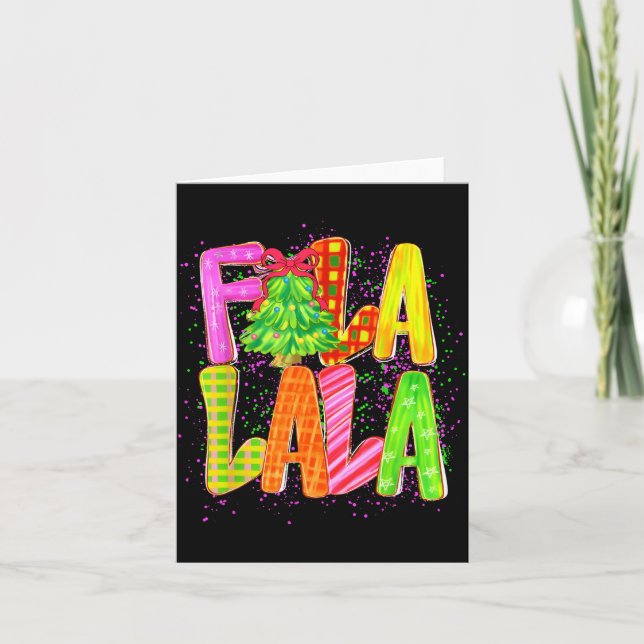 Funny Fa La La Coquette Bow Chequered Christmas Tr Card (Front)
