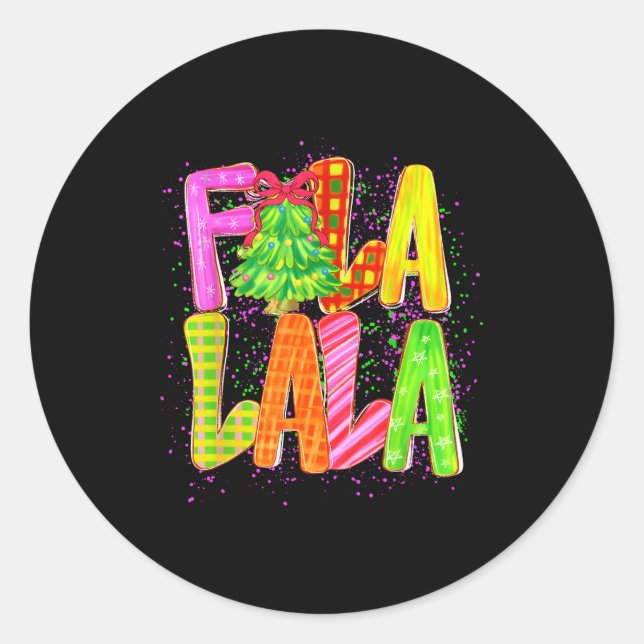 Funny Fa La La Coquette Bow Chequered Christmas Tr Classic Round Sticker (Front)