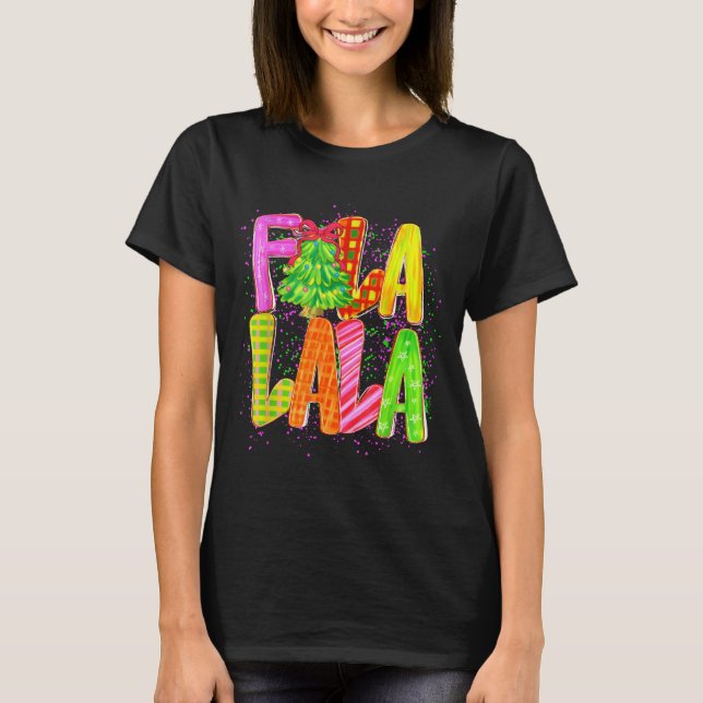 Funny Fa La La Coquette Bow Chequered Christmas Tr T-Shirt (Front)