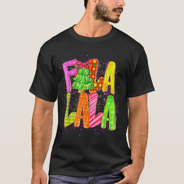 Funny Fa La La Coquette Bow Chequered Christmas Tr T-Shirt (Front)
