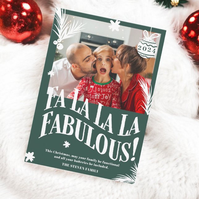 Funny Fa La La La Fabulous Green Christmas photo Holiday Card (Funny Fa La La La Fabulous Green Christmas photo Holiday Card)