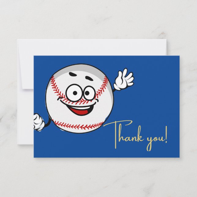 Funny face baseball blue and white thank you card (Front)
