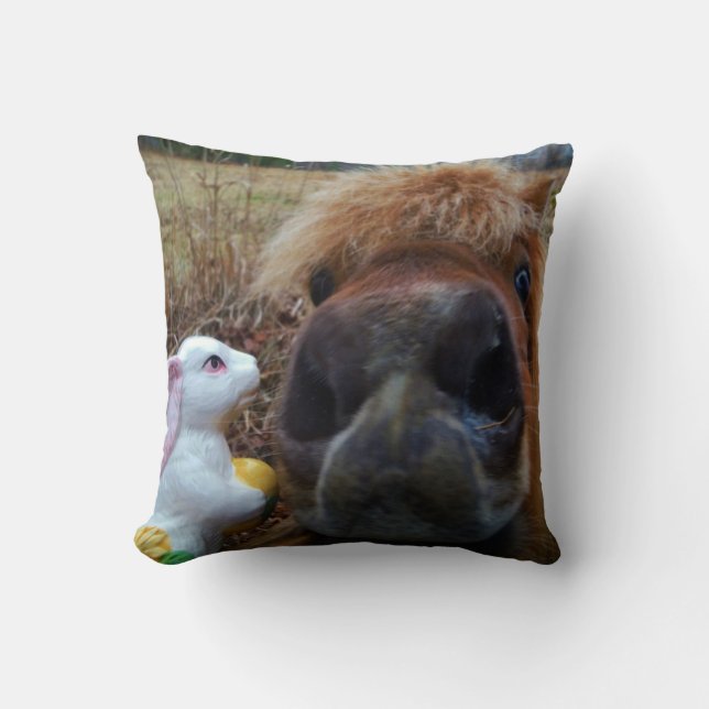 Funny Face Brown horse & Easter Bunny Cushion (Front)