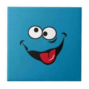 Funny face cartoon blue background ceramic tile