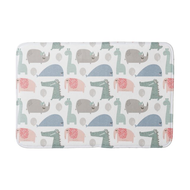 Funny Face Cute Doodle Animal Pattern Bath Mat (Front)