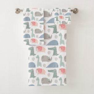 Funny Face Cute Doodle Animal Pattern Bath Towel Set