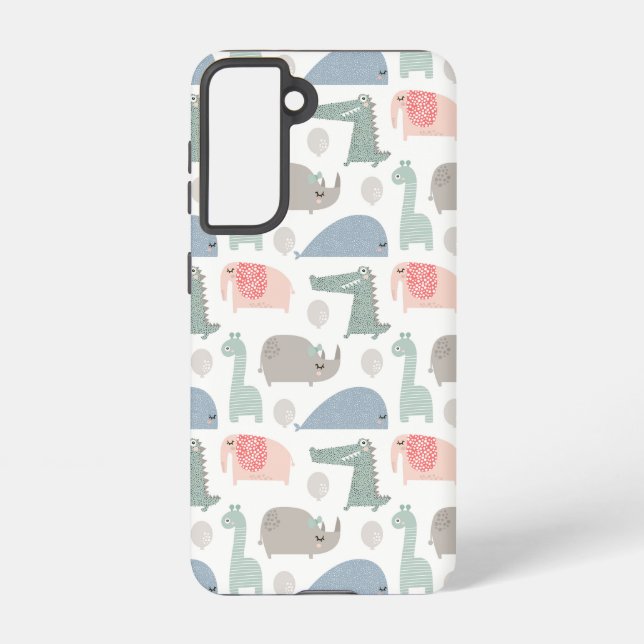 Funny Face Cute Doodle Animal Pattern Samsung Galaxy S21 Case (Back)