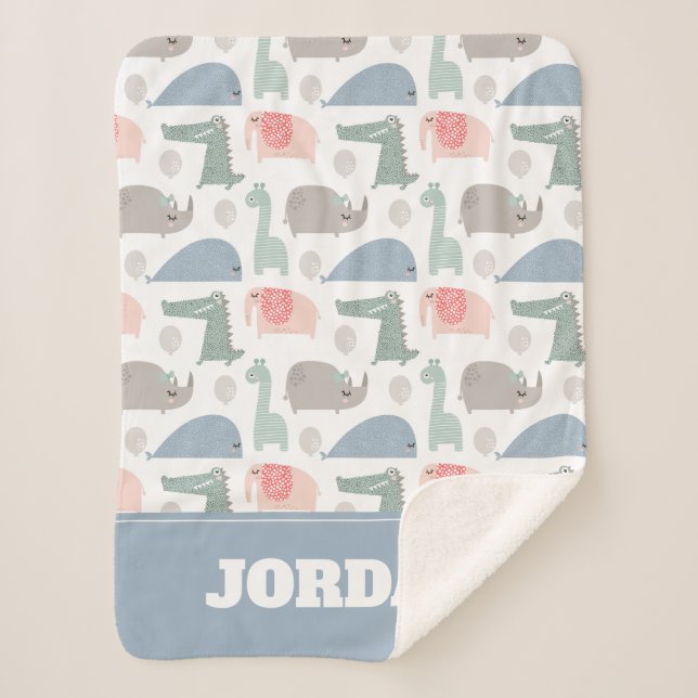 Funny Face Cute Doodle Animal Pattern Sherpa Blanket (Front)