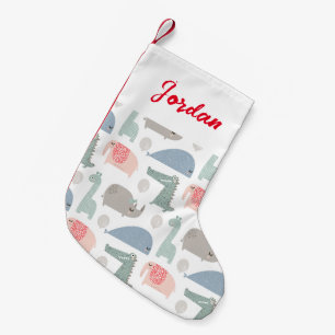 Funny Face Cute Doodle Animal Pattern Small Christmas Stocking