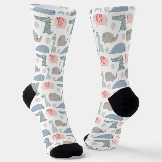 Funny Face Cute Doodle Animal Pattern Socks (Angled)