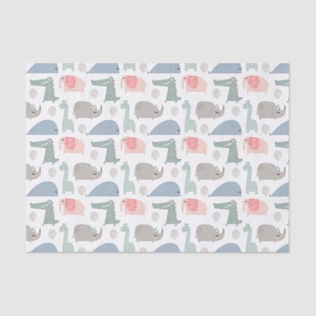 Funny Face Cute Doodle Animal Pattern Tissue Paper (Front)