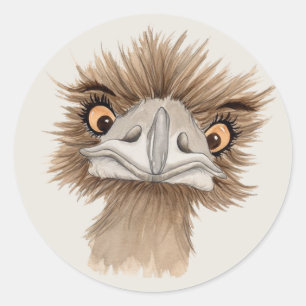 Funny Face Emu Cartoon Classic Round Sticker