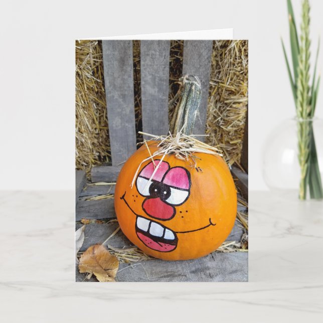 funny face on painted pumpkin card (Front)
