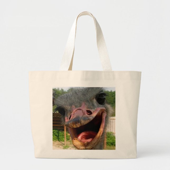 Funny Face Ostrich Bird Photo Large Tote Bag (Front)