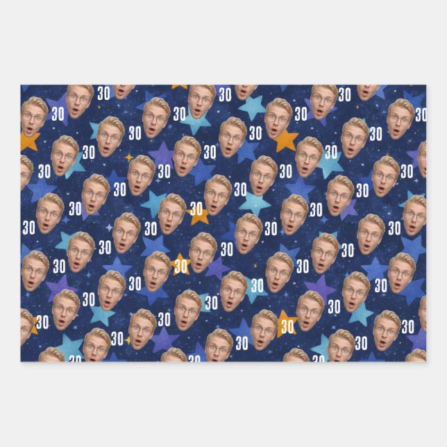 Funny Face Personalized Photo Blue Party Wrapping  Paper Sheet (Front)