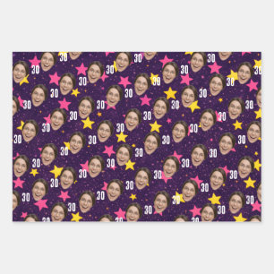 Funny Face Personalized Photo Pink Party Wrapping  Paper Sheet