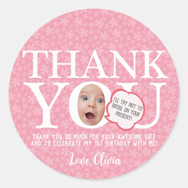 Funny face photo birthday party thank you Sticker (Front)